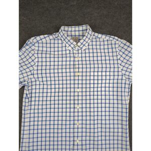 J.Crew Mens Large‎ Button Down Short Sleeve Shirt Blue White Plaid Casual